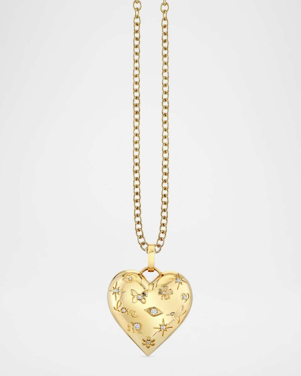 Diamond Icon Puffy Heart Pendant Necklace